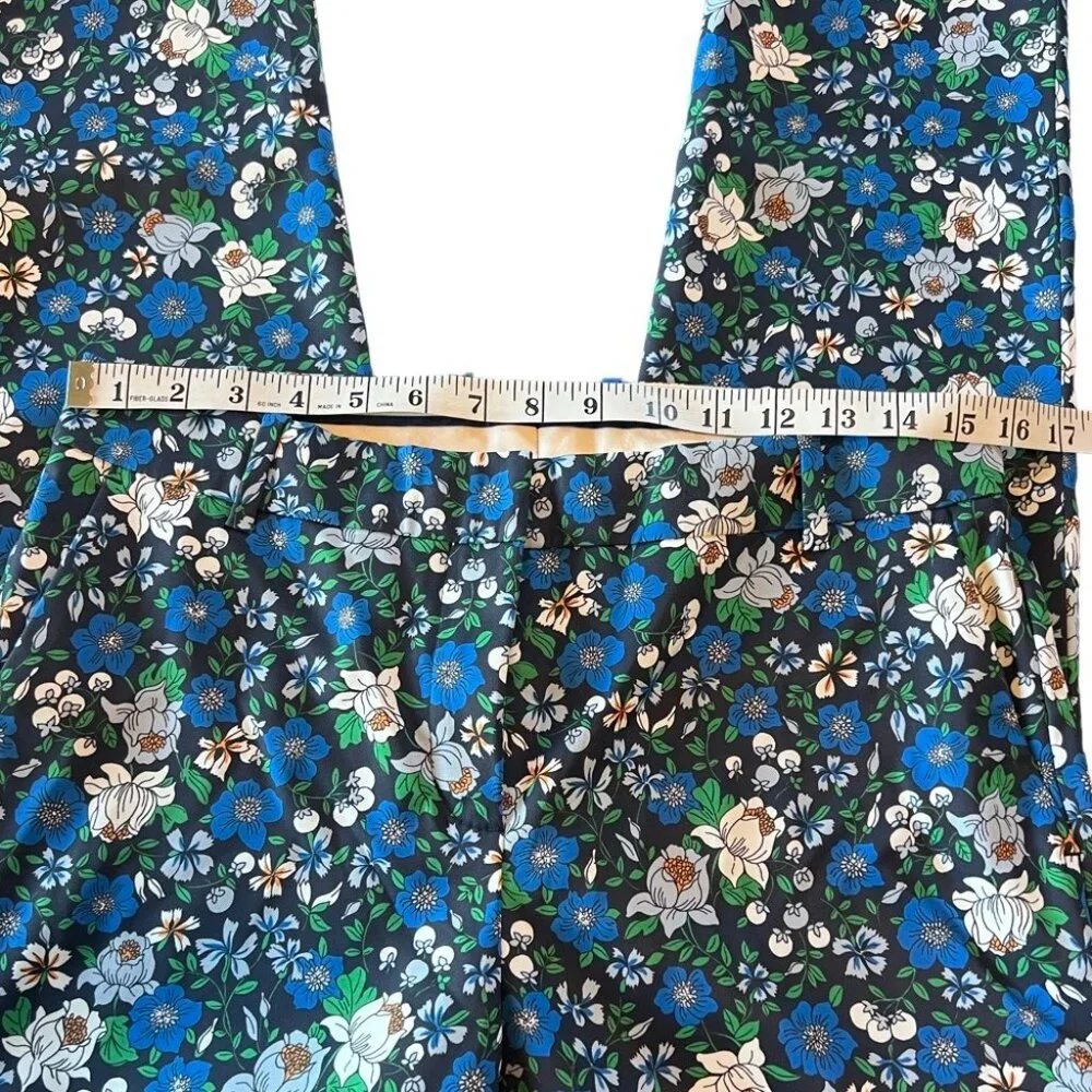 Tory Sport | Tory Burch | Blue Floral Print Straight High Waisted Trouser Pants - Picture 8 of 13